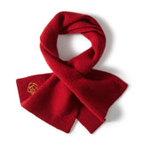 Pure Cashmere Scarf Cashmere Neck Warmer with Embroidered Flower Claret M