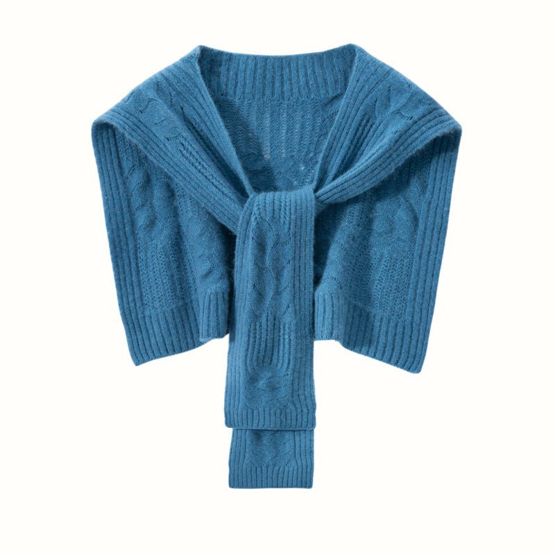 Womens Pure Cashmere Cable Knit Shawl Cashmere Scarf Back Warmer Blue M