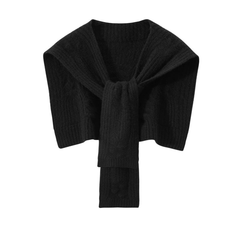 Womens Pure Cashmere Cable Knit Shawl Cashmere Scarf Back Warmer Black M