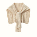 Womens Pure Cashmere Cable Knit Shawl Cashmere Scarf Back Warmer Beige M