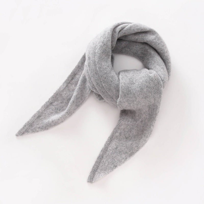Pure Cashmere Triangle Neck Scarf Cashmere Knit Wrap Cashmere Bandana Light Grey M