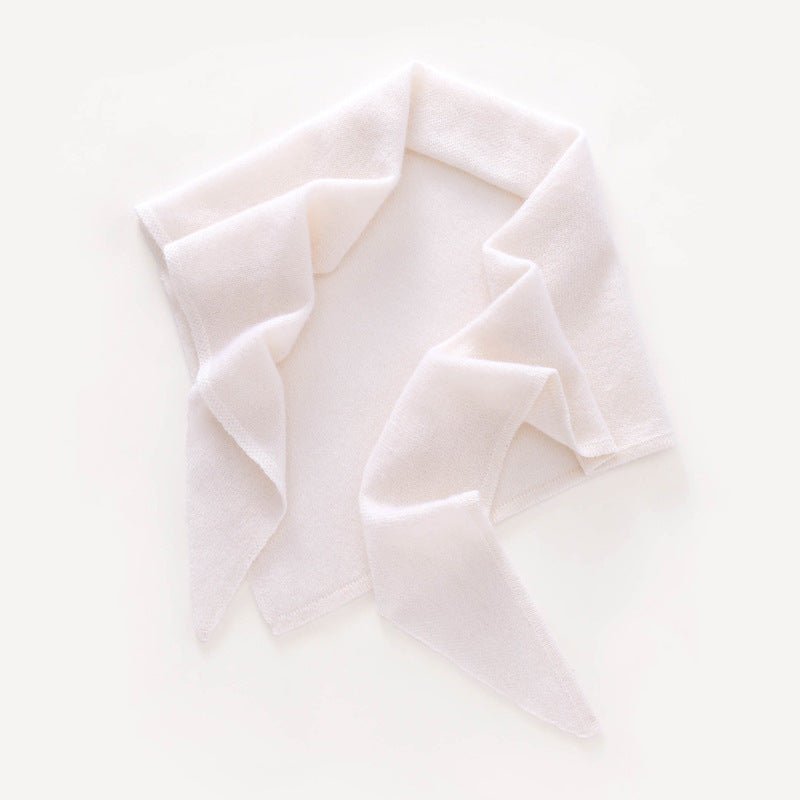 Pure Cashmere Triangle Neck Scarf Cashmere Knit Wrap Cashmere Bandana Ivory M