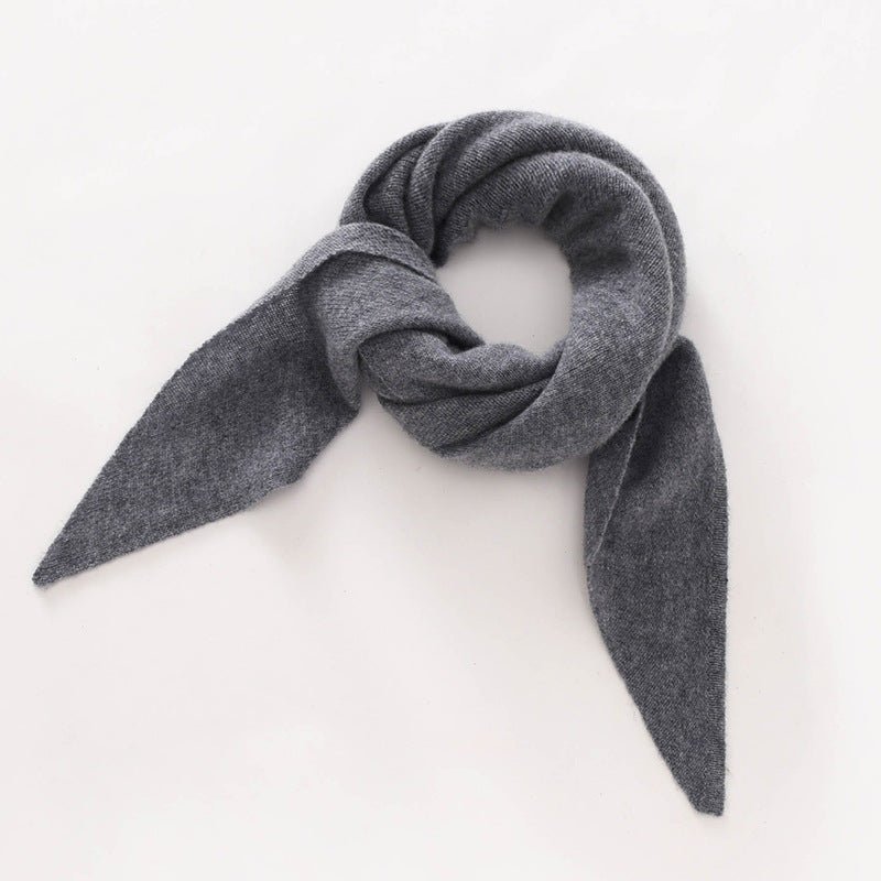 Pure Cashmere Triangle Neck Scarf Cashmere Knit Wrap Cashmere Bandana Grey M