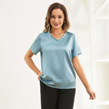 Pure Silk Blouses Short Sleeves Womens Pure Silk Top Black XS