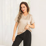 Pure Silk Blouses Short Sleeves Womens Pure Silk Top Champagne XS