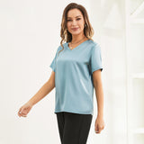Pure Silk Blouses Short Sleeves Womens Pure Silk Top Black XS