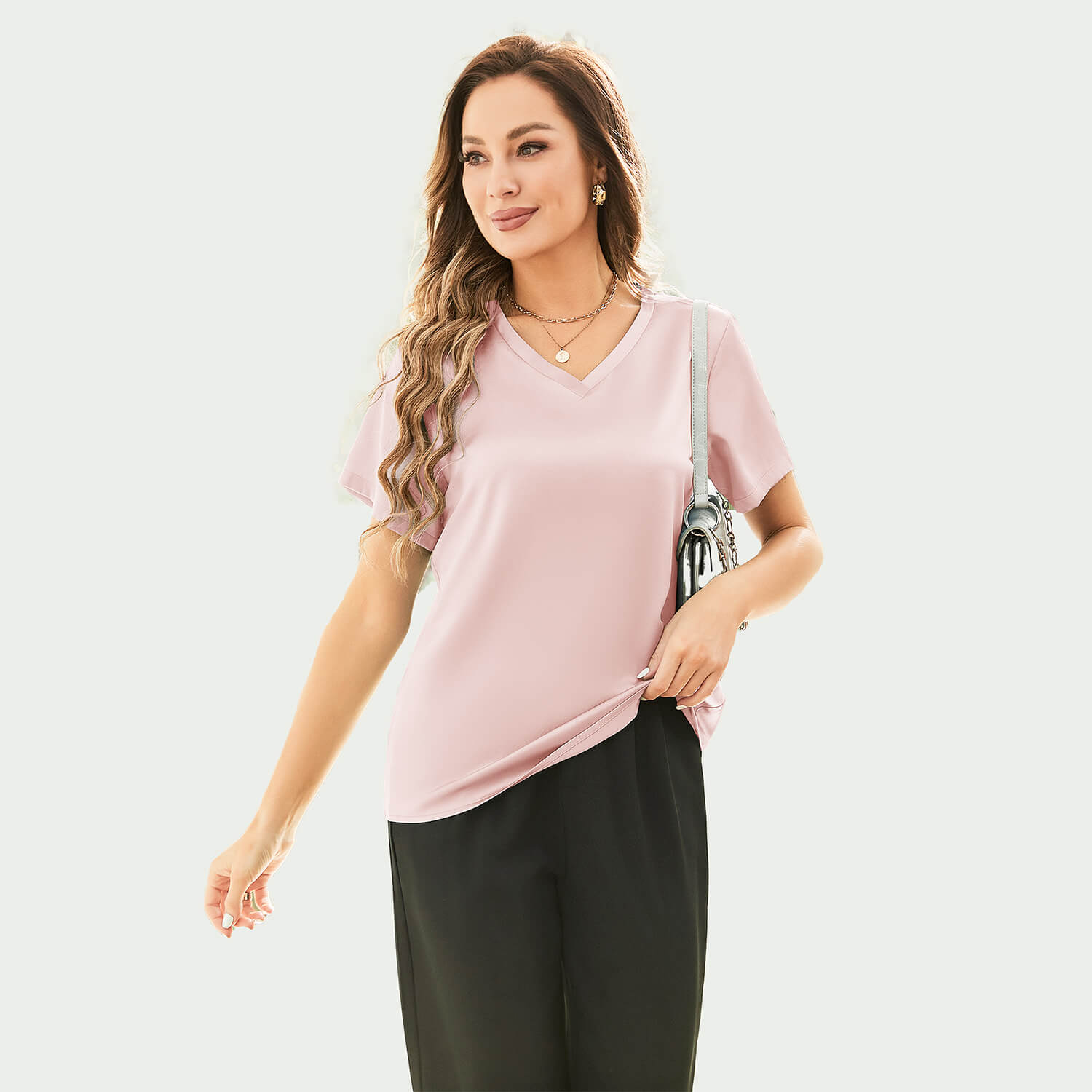 Pure Silk Blouses Short Sleeves Womens Pure Silk Top Rosy Pink XS