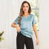 Pure Silk Blouses Short Sleeves Womens Pure Silk Top Black XS