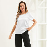 Pure Silk Blouses Short Sleeves Mulberry Silk Round Neck Shirt White XS