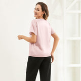 Pure Silk Blouses Short Sleeves Mulberry Silk Round Neck Shirt Rosy Pink XS