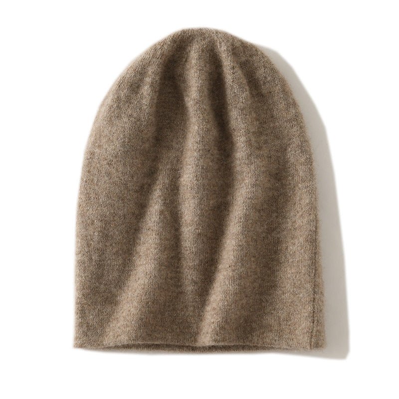 Reversible Double Layer Cashmere Knit Beanie Double Sided Cashmere Hat Folded Edge Taupe M