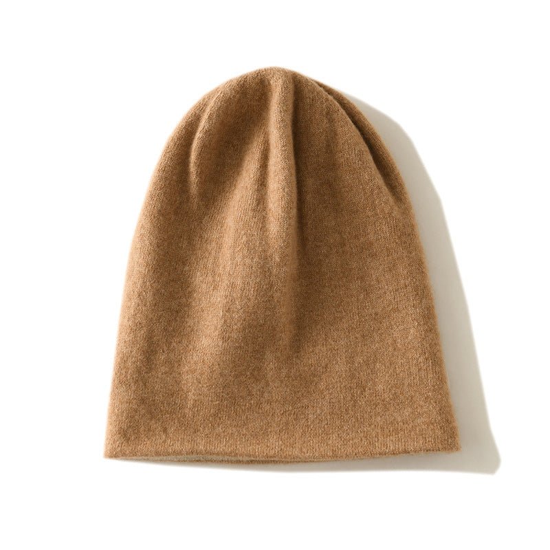 Reversible Double Layer Cashmere Knit Beanie Double Sided Cashmere Hat Folded Edge Camel M