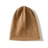 Reversible Double Layer Cashmere Knit Beanie Double Sided Cashmere Hat Folded Edge Camel M