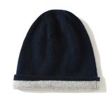 Reversible Double Layer Cashmere Knit Beanie Double Sided Cashmere Hat Folded Edge Navy Blue M