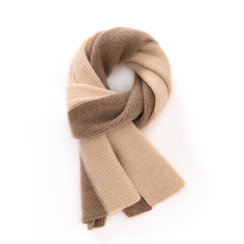 Rib Knit Cashmere Scarf Colorblock Cashmere Wrap for Men and Women Beige + Taupe M