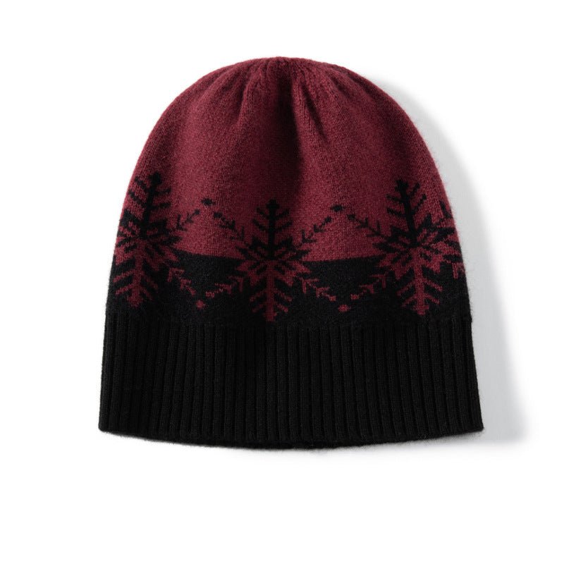 Winter Wonderland Cashmere Beanie Hat With Snowflake Print Black M