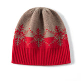 Winter Wonderland Cashmere Beanie Hat With Snowflake Print Red M