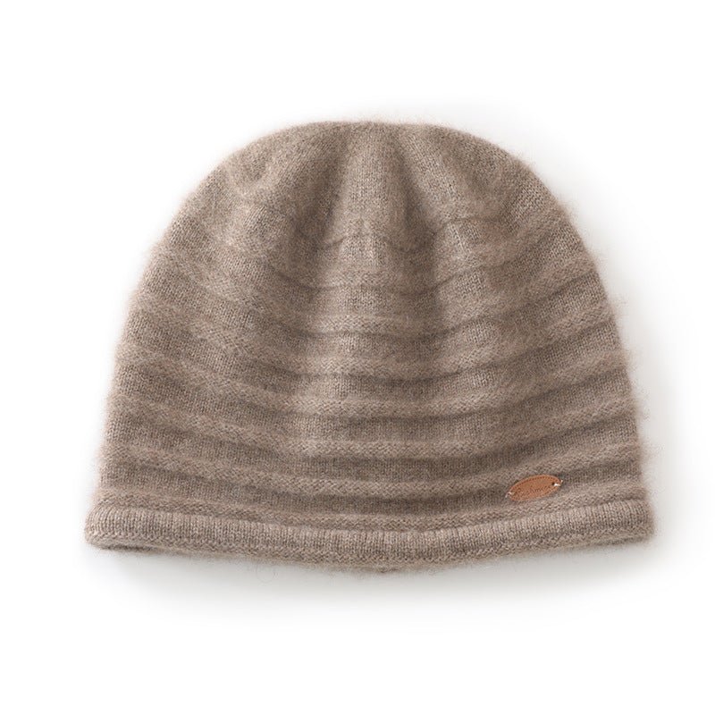 Rib Textured Pure Cashmere Beanie Unisex Thick Cashmere Knit Hat Taupe M