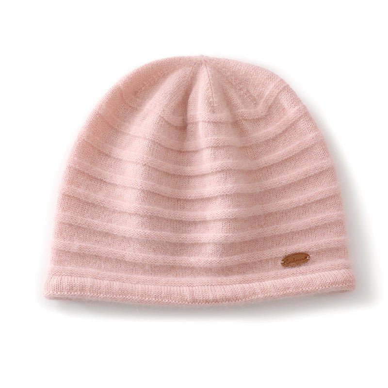 Rib Textured Pure Cashmere Beanie Unisex Thick Cashmere Knit Hat Pink M