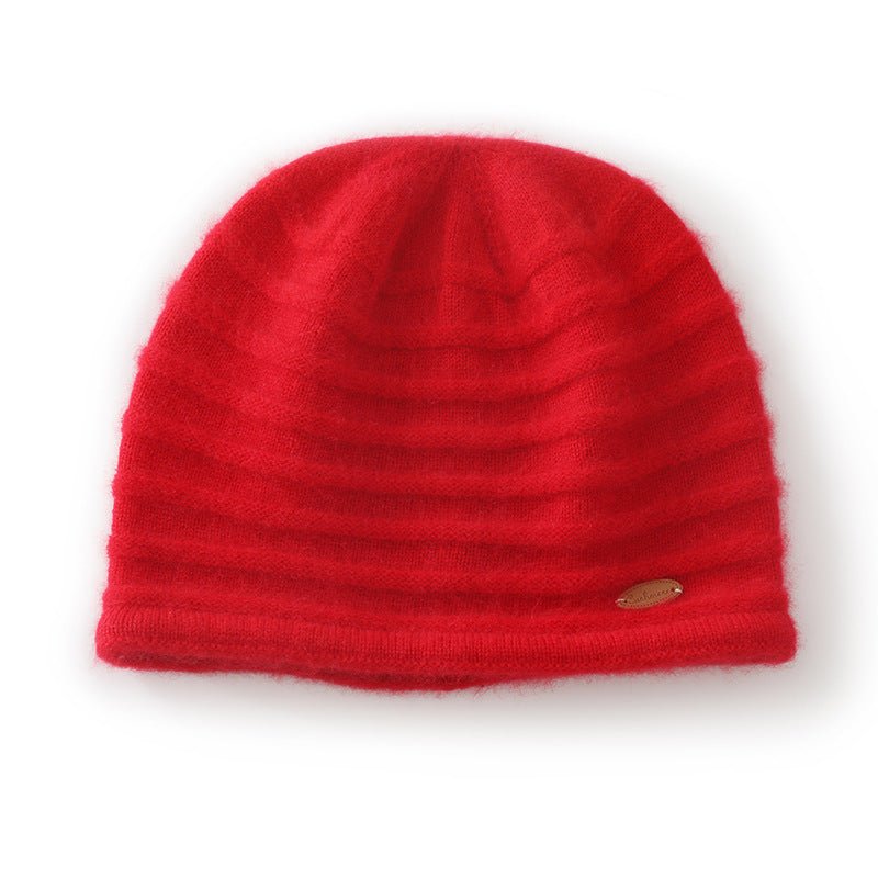 Rib Textured Pure Cashmere Beanie Unisex Thick Cashmere Knit Hat Red M