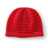 Rib Textured Pure Cashmere Beanie Unisex Thick Cashmere Knit Hat Red M