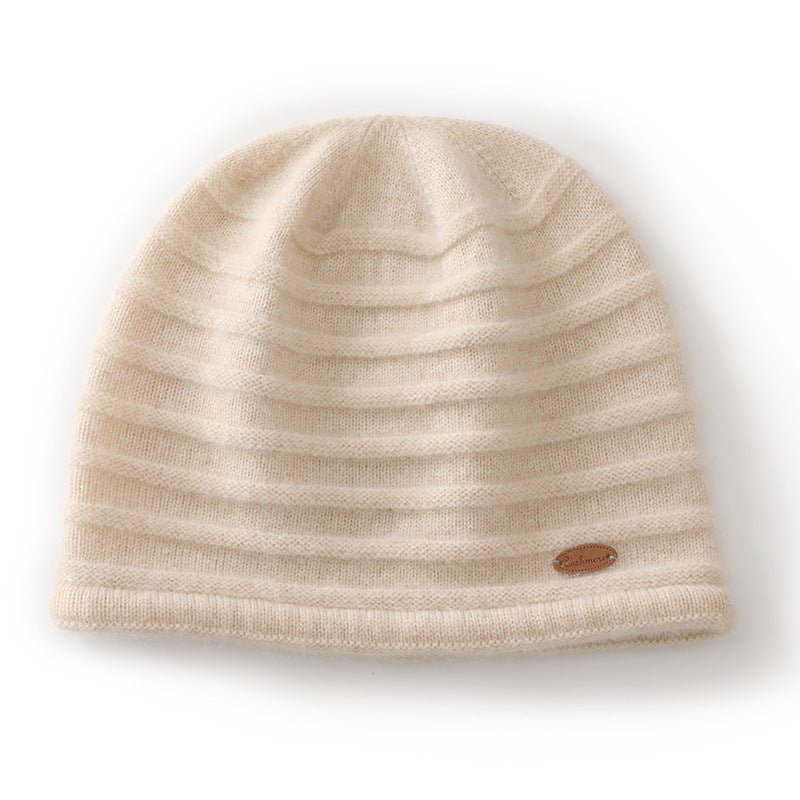 Rib Textured Pure Cashmere Beanie Unisex Thick Cashmere Knit Hat Beige M