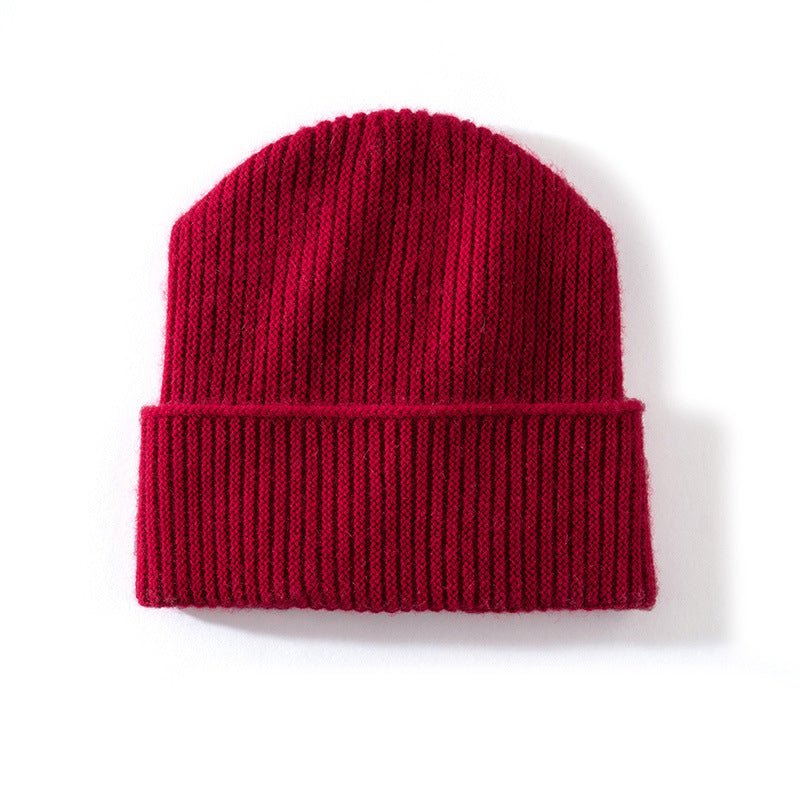 Ribbed 100% Cashmere Beanie Hat Premium Pure Cashmere Beanie with Folded Cuff Claret M