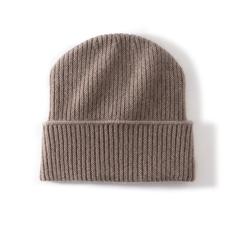 Ribbed 100% Cashmere Beanie Hat Premium Pure Cashmere Beanie with Folded Cuff Taupe M