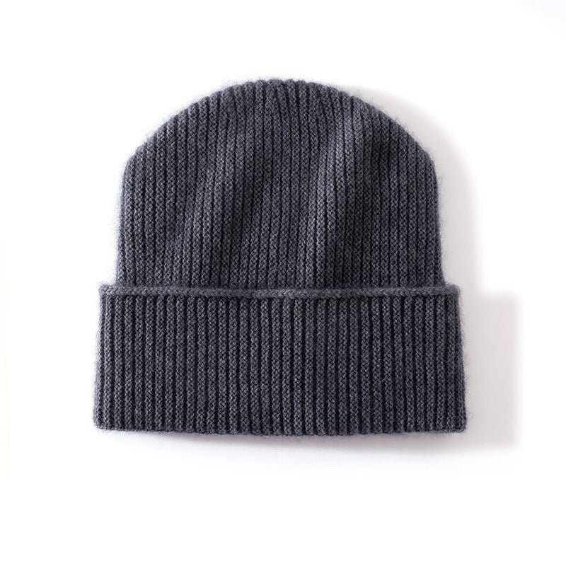 Ribbed 100% Cashmere Beanie Hat Premium Pure Cashmere Beanie with Folded Cuff Grey M