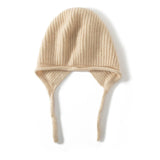 Ribbed Cashmere Earflap Hat with Ties Warm Cashmere Beanie for Women Beige M