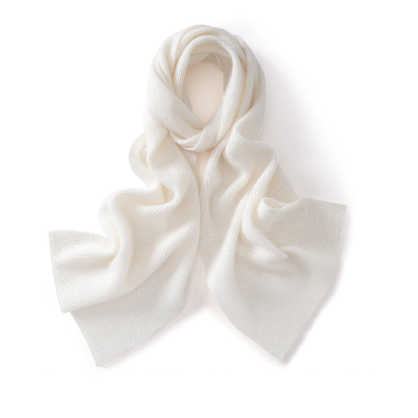 Ribbed Cashmere Scarf for Men and Women Cashmere Knit Wrap for Cold Weather Ivory L
