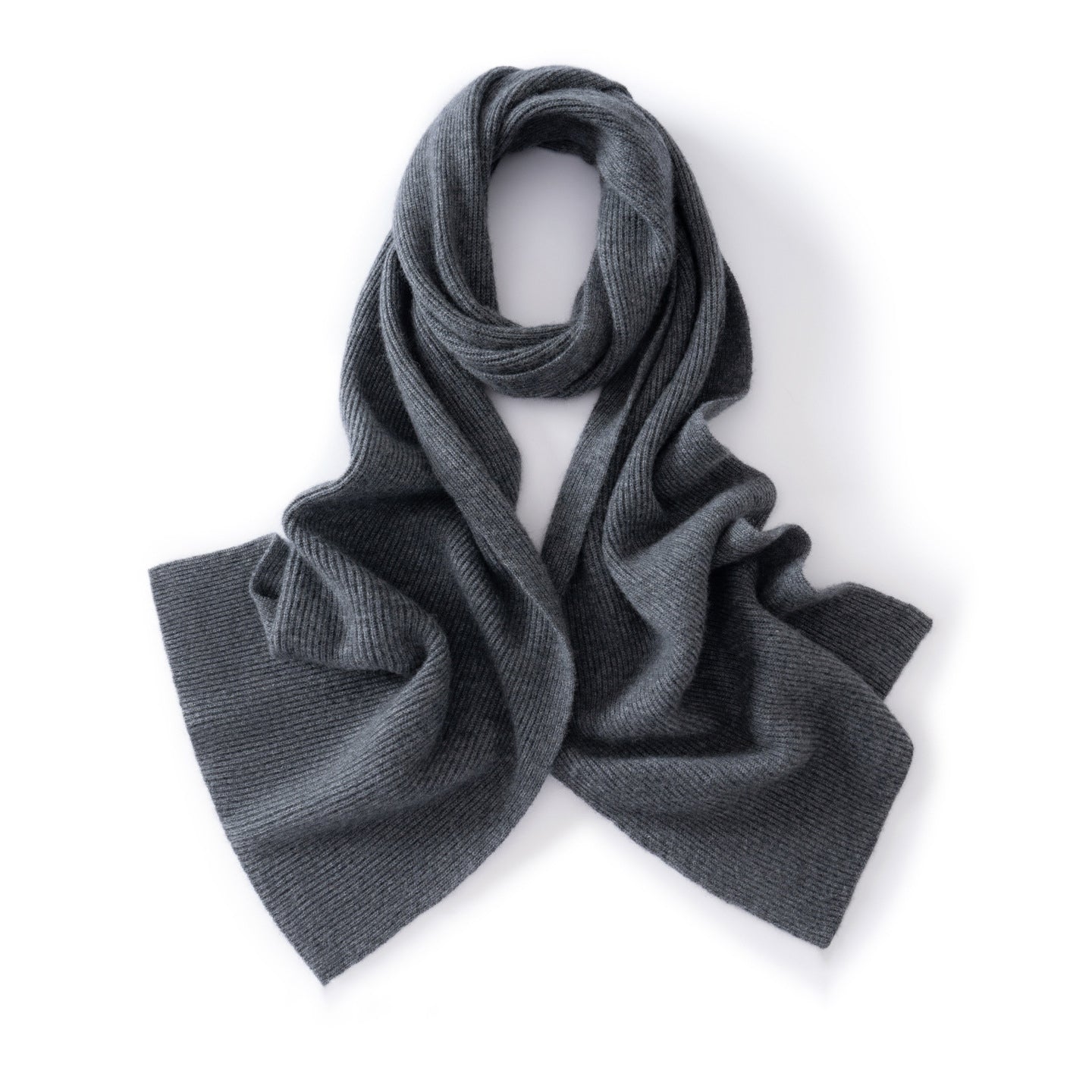 Ribbed Cashmere Scarf for Men and Women Cashmere Knit Wrap for Cold Weather Grey L