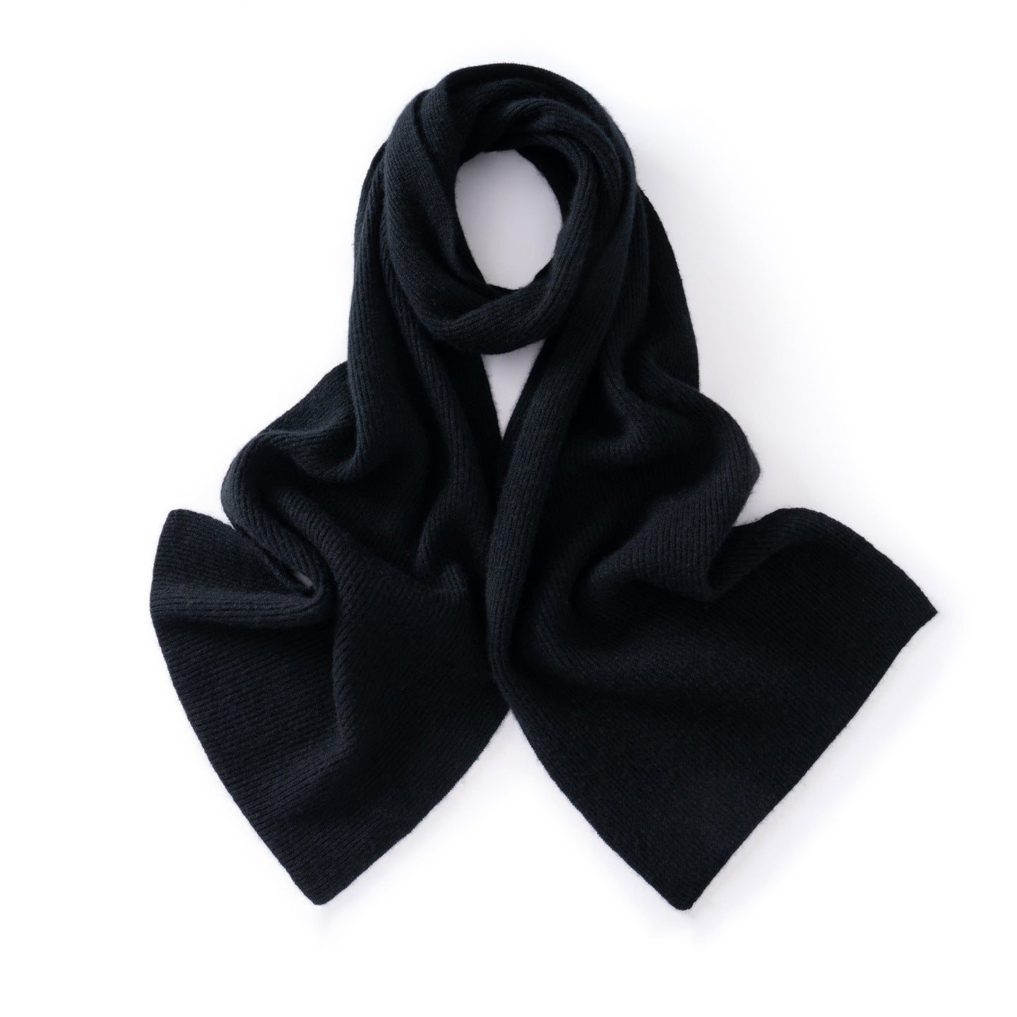 Ribbed Cashmere Scarf for Men and Women Cashmere Knit Wrap for Cold Weather Black L
