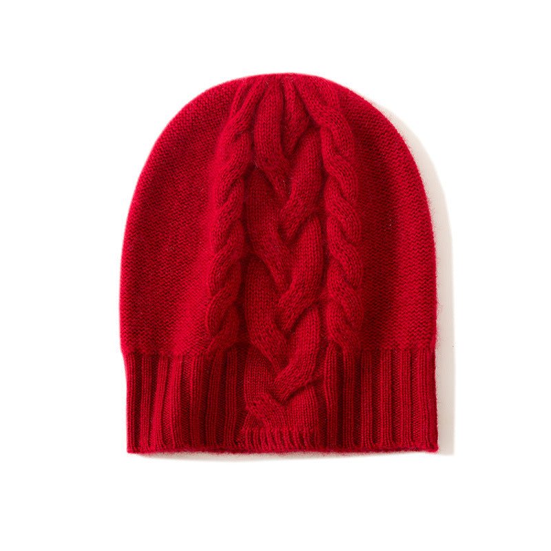 Ribbed Edge Cashmere Hat Braid Pattern Cashmere Beanie for Women Claret M