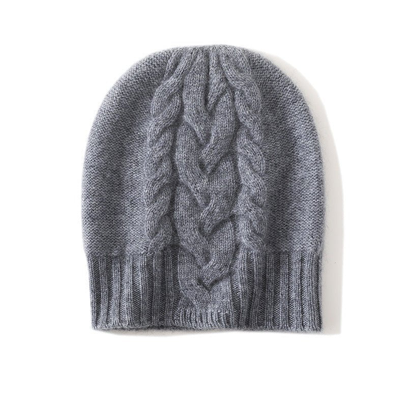 Ribbed Edge Cashmere Hat Braid Pattern Cashmere Beanie for Women Grey M