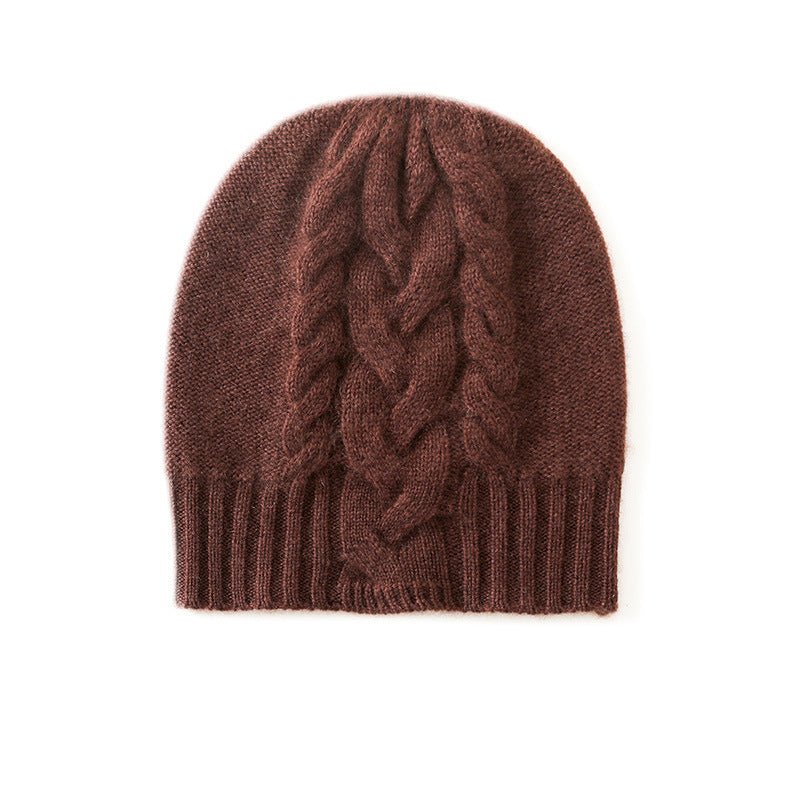 Ribbed Edge Cashmere Hat Braid Pattern Cashmere Beanie for Women Coffee M