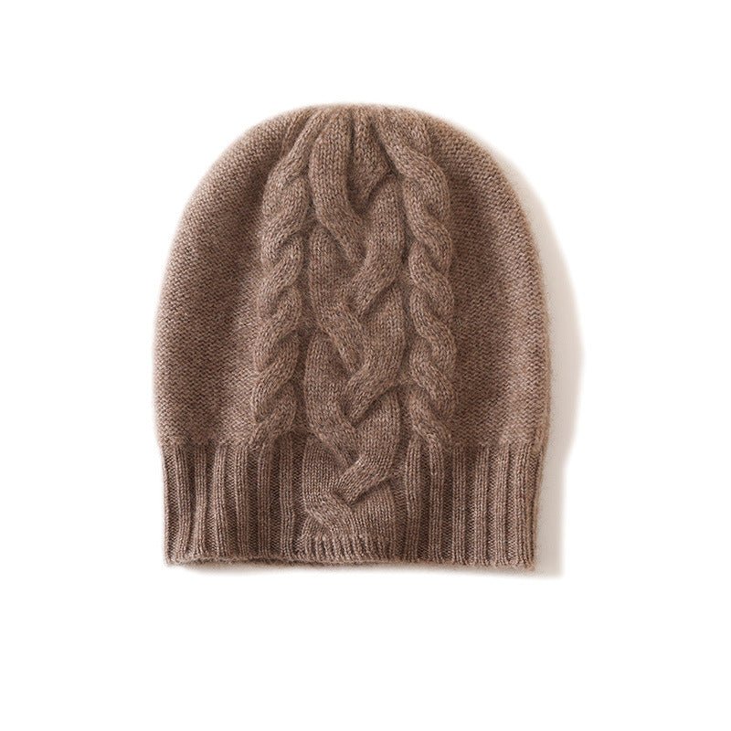 Ribbed Edge Cashmere Hat Braid Pattern Cashmere Beanie for Women Taupe M