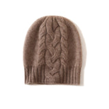 Ribbed Edge Cashmere Hat Braid Pattern Cashmere Beanie for Women Taupe M