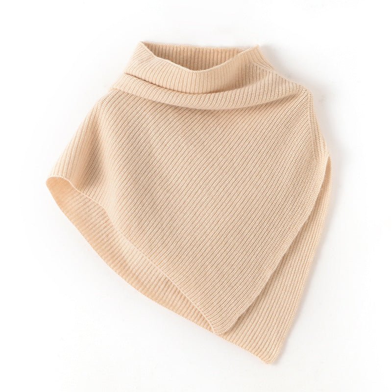 Ribbed Mock Neck Pure Cashmere Cloak Waistcoat Cashmere Scarf Beige M