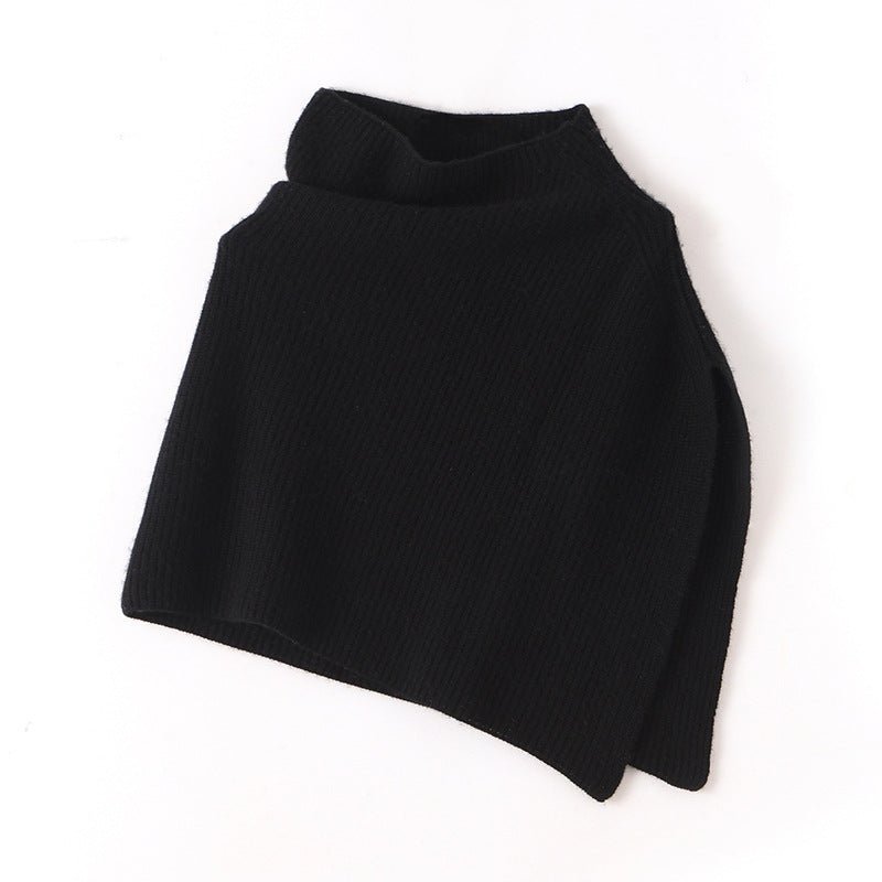 Ribbed Mock Neck Pure Cashmere Cloak Waistcoat Cashmere Scarf Black M