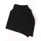 Ribbed Mock Neck Pure Cashmere Cloak Waistcoat Cashmere Scarf Black M