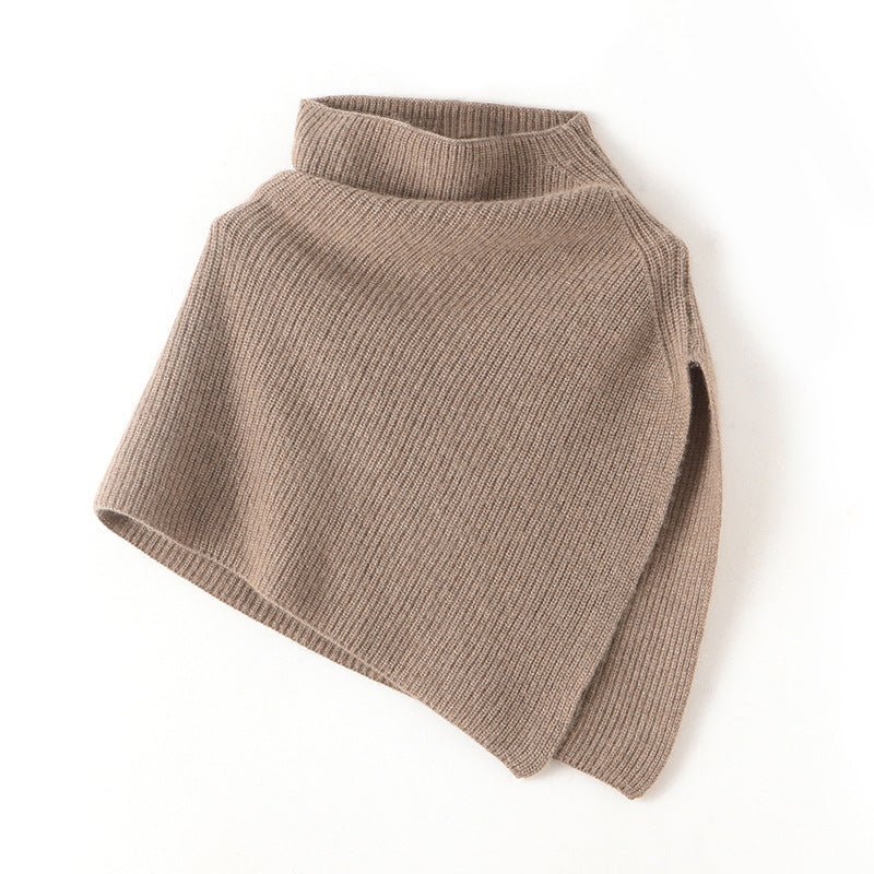 Ribbed Mock Neck Pure Cashmere Cloak Waistcoat Cashmere Scarf Taupe M