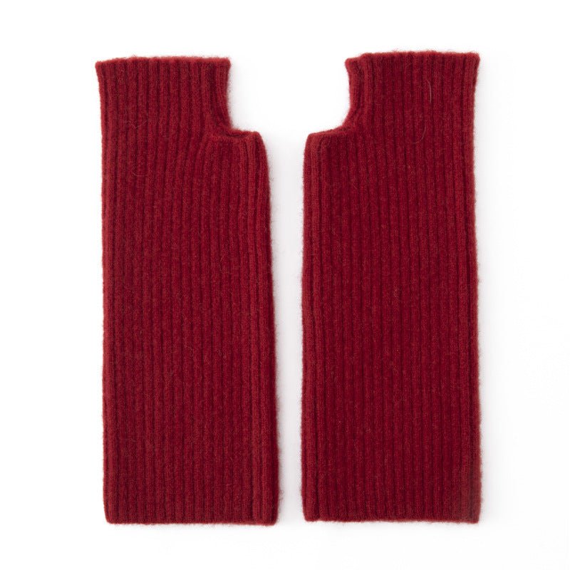 Ribbed Pure Cashmere Gloves Cashmere Wrist Warmers Long Cashmere Mitts Claret M