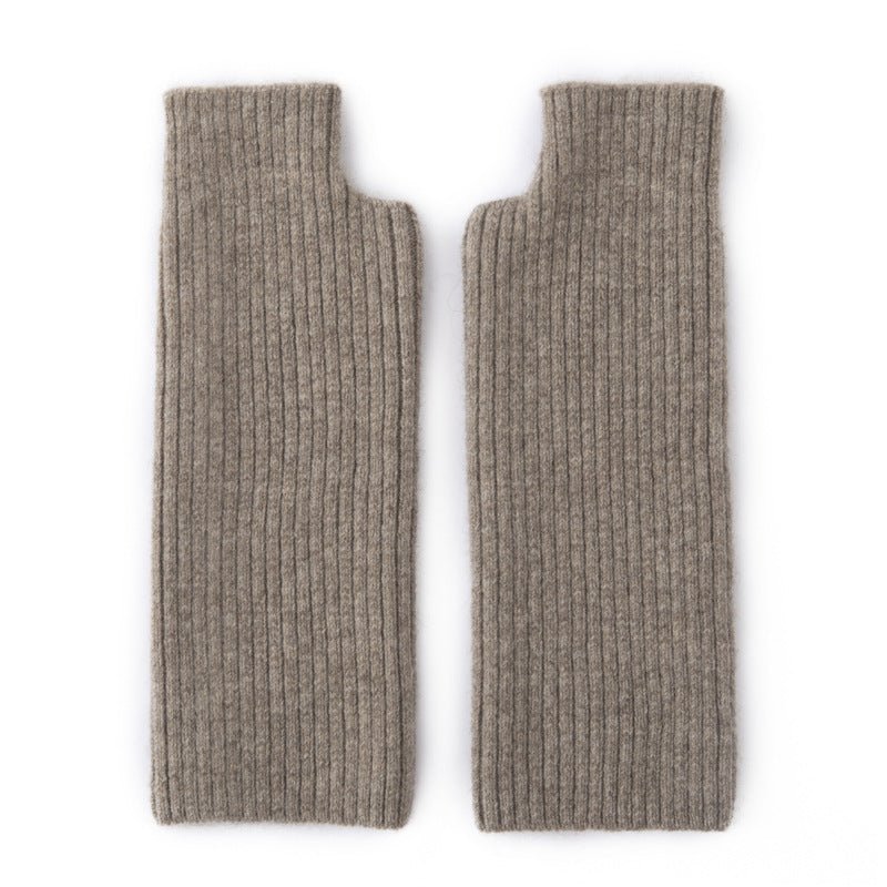 Ribbed Pure Cashmere Gloves Cashmere Wrist Warmers Long Cashmere Mitts Taupe M