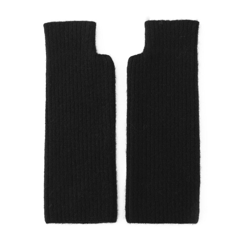 Ribbed Pure Cashmere Gloves Cashmere Wrist Warmers Long Cashmere Mitts Black M