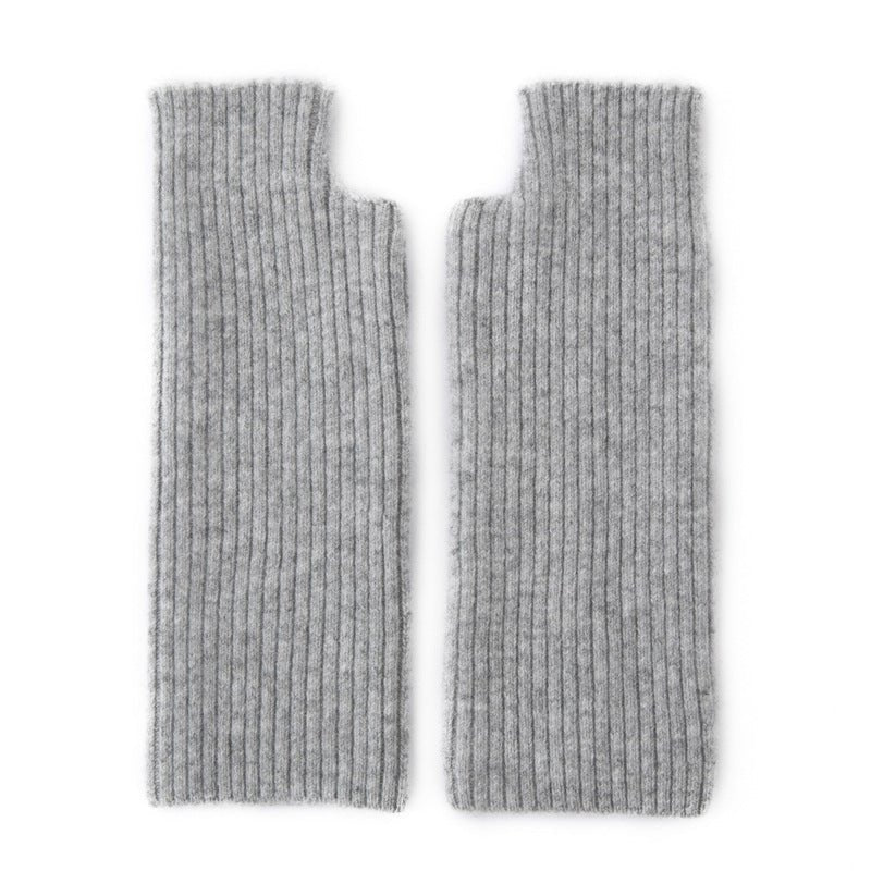 Ribbed Pure Cashmere Gloves Cashmere Wrist Warmers Long Cashmere Mitts Grey M