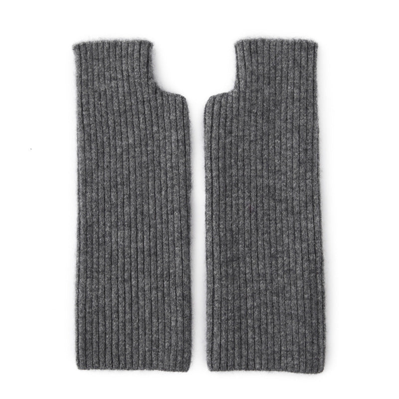 Ribbed Pure Cashmere Gloves Cashmere Wrist Warmers Long Cashmere Mitts Dark Grey M