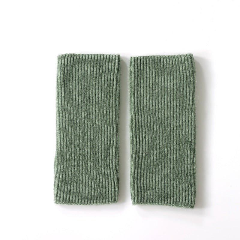 Ribbed Pure Cashmere Knit Headband Half - finger gloves Cashmere Gloves Green M