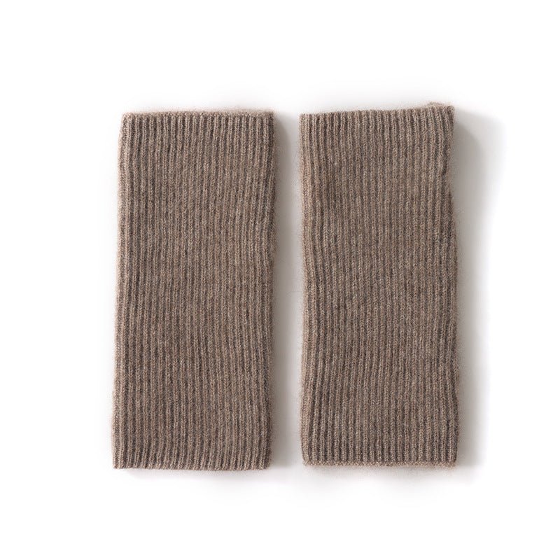 Ribbed Pure Cashmere Knit Headband Half - finger gloves Cashmere Gloves Taupe M