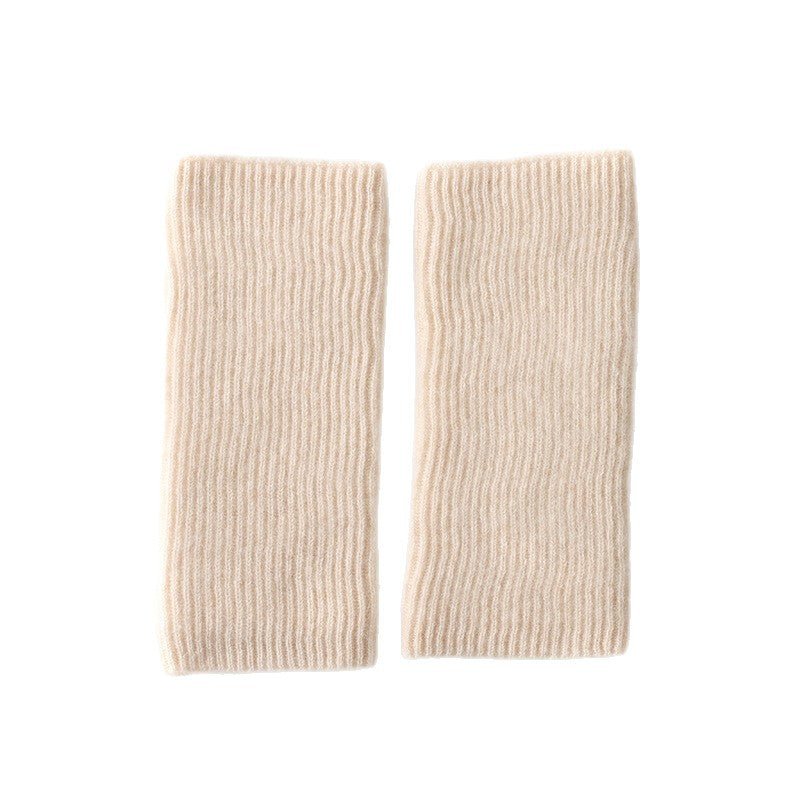 Ribbed Pure Cashmere Knit Headband Half - finger gloves Cashmere Gloves Beige M